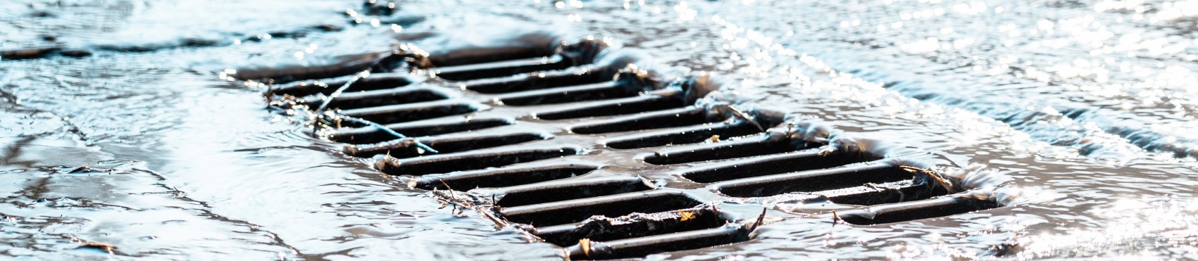 Image of a stormwater drain receiving water from a street.