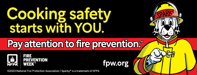 Fire Prevention Week 2023 Logo, Cooking Safety starts with YOU