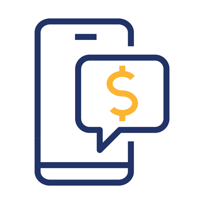Line icon of mobile phone with money sign, signifying ebilling