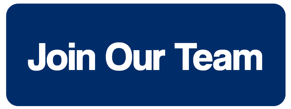 White font on blue background that reads "Join Our Team"