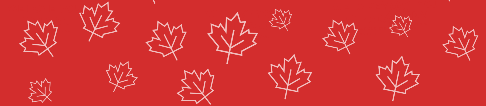 Cream coloured maple leafs on red background.