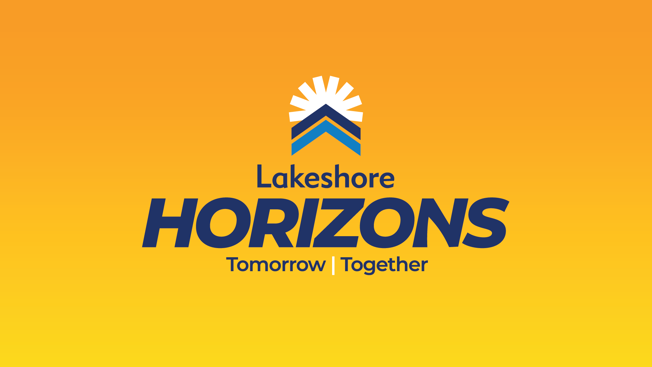 Lakeshore Horizons logo with tagline "Tomorrow | Together" and yellow/orange gradient as background.