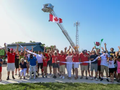 Mayor, Council, and community members cut the ribbon at Stoney Point Community Park on Canada Day 2026