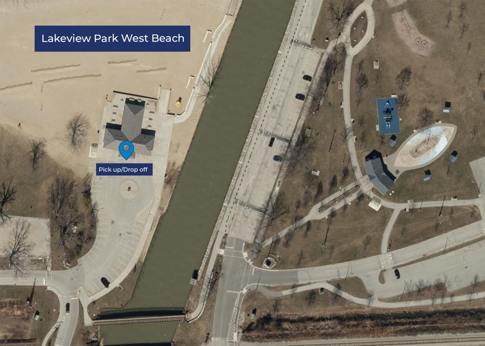 Aerial image of Lakeview Park West Beach pick up location.