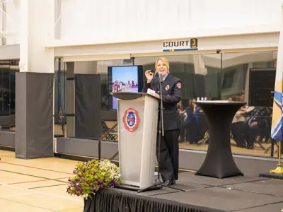 Cassandra Aarssen addressing the event.