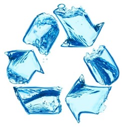 recylcing symbol of arrows pointing to arrows in circle made of water