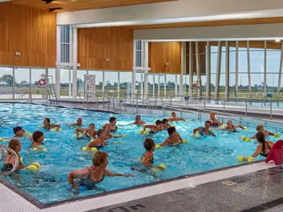 Aquatic fitness class at the Atlas Tube Recreation Centre pool. 