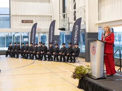 Mayor Bailey with 2024 recruits in background.